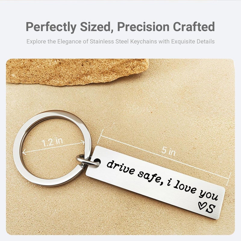 ZEARPT Valentine’s Day Gift for Boyfriend, Personalized Initial Drive Safe I Love You Keychain, Stainless Steel Key Ring for Him Husband Son, Couples Car Accessory, Gift-Ready Box - Image 3